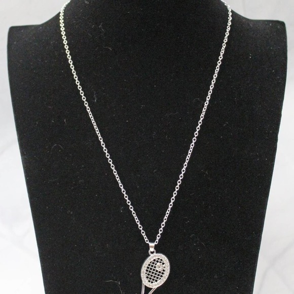 New Fashion Silver Tone Tennis Racquet with Rhinestones Necklace N39 - Picture 4 of 4